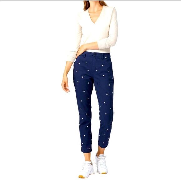J Crew Polka Dot Chino Crop Vintage Straight Ankle Pants Navy Blue 30 Petite - Picture 12 of 13